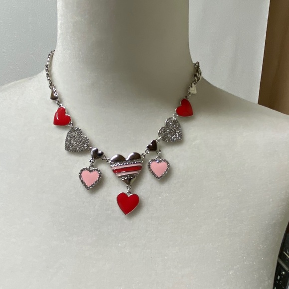 Guess Pink Heart Crystal Charm Frontal Necklace - Picture 2 of 3